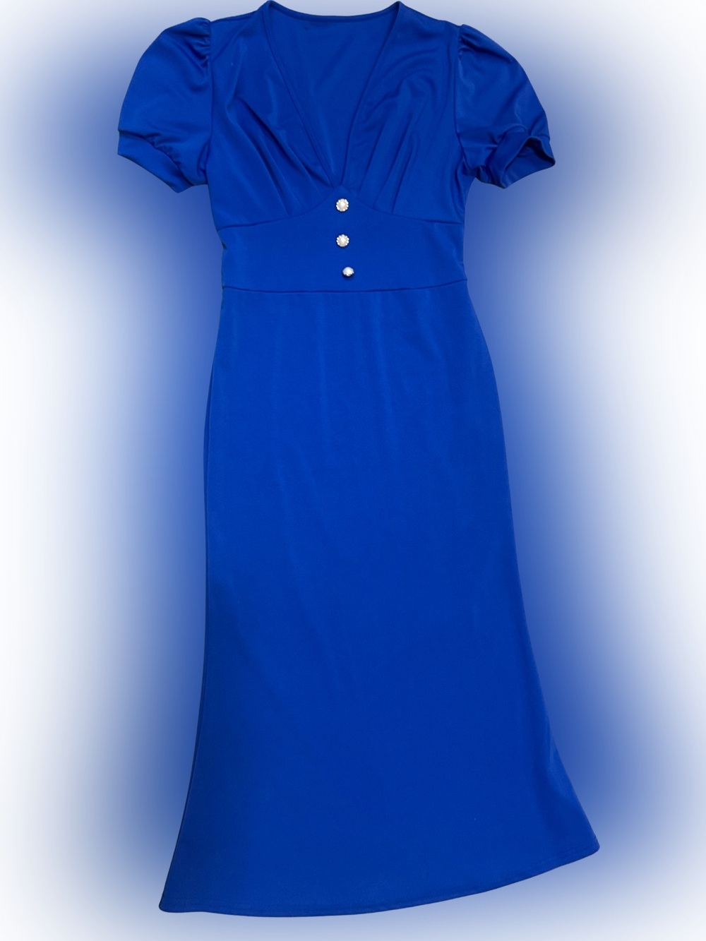 Royal Blue Maxi Sailor Retro-style Dress with Decorative Buttons